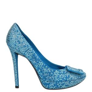 Roger Vivier teal rhinestone studded platform pumps with buckle and 120mm heel
